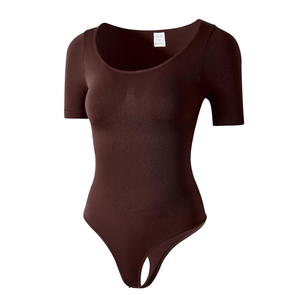 Butt-Lifting, Waist-Cinching, Tummy-Flattening Seamless Short-Sleeved Thong Shapewear Bodysuit