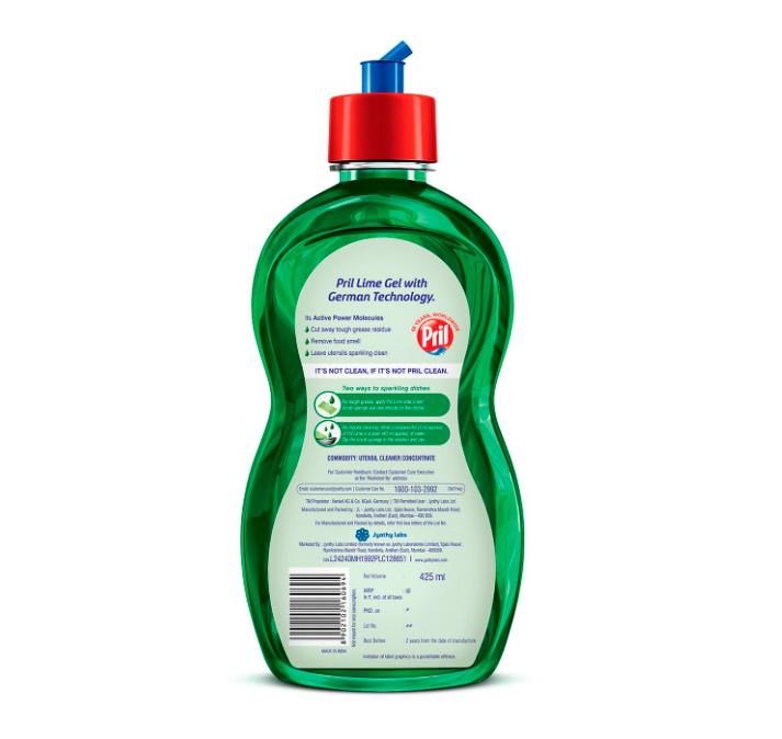 Pril Lime Grease Fighter Liquid Dishwashing Gel, With Active Power Molecules That Removes Grime with Ease, Zero 225ml