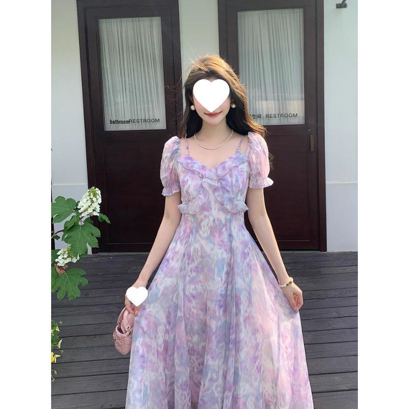 Women's Summer Purple Spaghetti Strap High Waist Maxi Dress