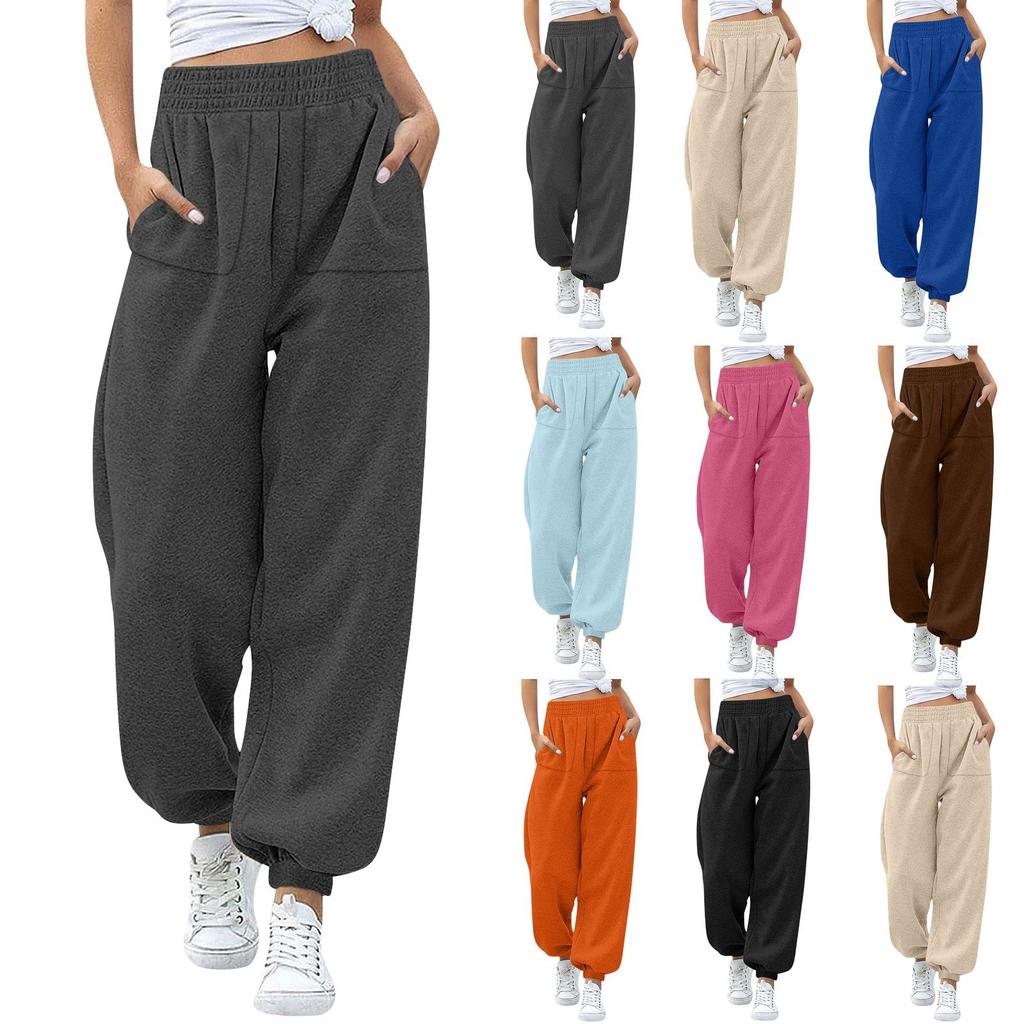 Women's Stylish Loose Sweatpants Comfortable High-waisted Jogging Belt Pocket Sweatpants