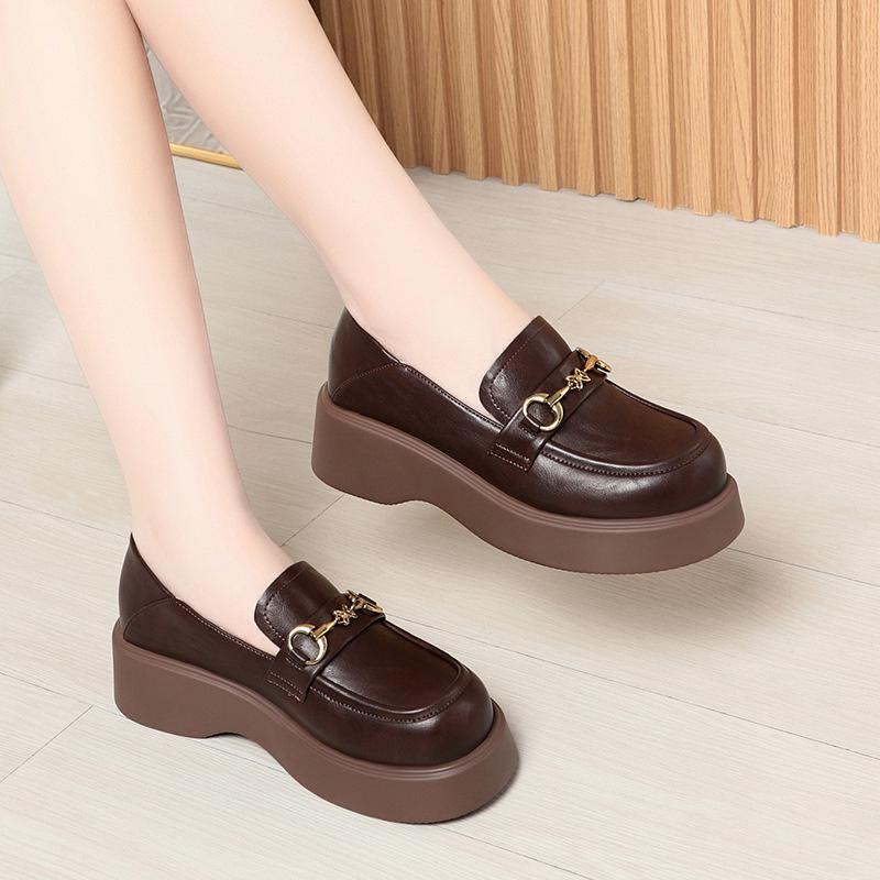 Small Leather Shoes Spring Autumn Sponge Cake Sole Two-Wear Women's Single Shoes With Skirt Thick Sole British Style Loafers