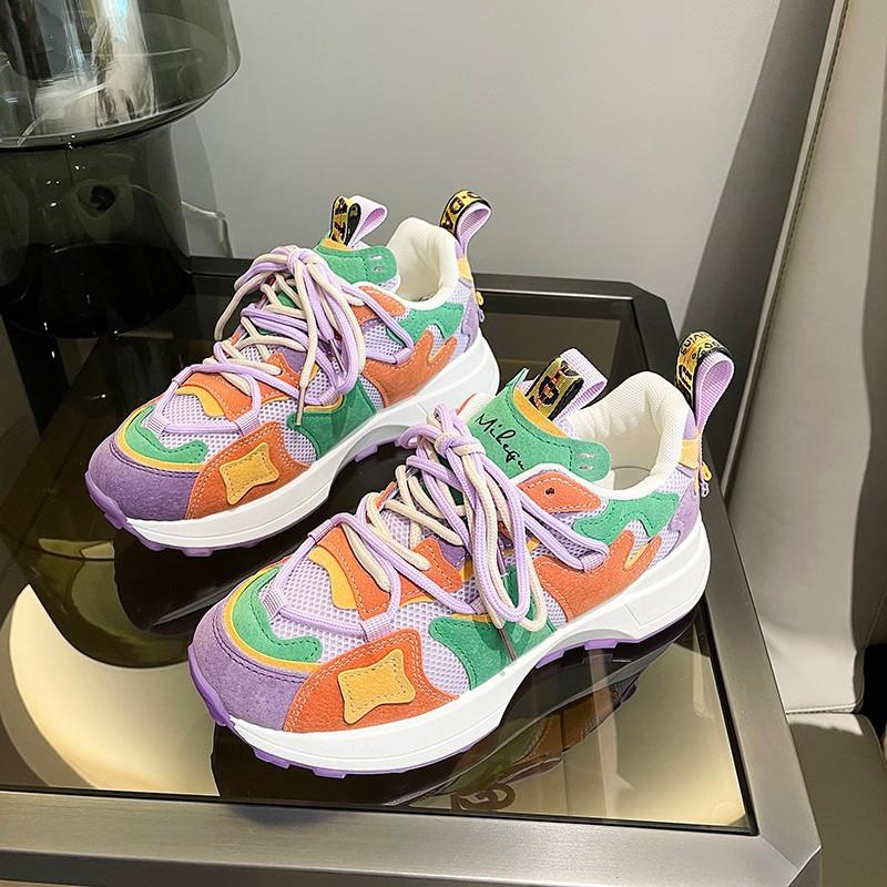 

Модные туфли для папы на толстой подошве 2024 года, новые сетчатые дышащие повседневные спортивные женские туфли, универсальные вулканизированные туфли Zapatillas Mujer 40 фиолетовый