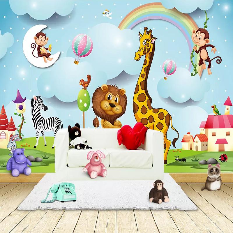Wall Murals 3D Cartoon Animal Photo Wallpaper Boys And Girls Children's Bedroom Background Wall Painting Kid's Wall Paper