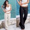 Pantaloni Larghi Casual da Donna in Lino con Design Liscio e Versatile Stile Estivo