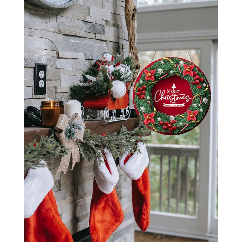 Christmas Wooden Hanging Welcome Sign - Dual-Use Decoration for Shop or Home