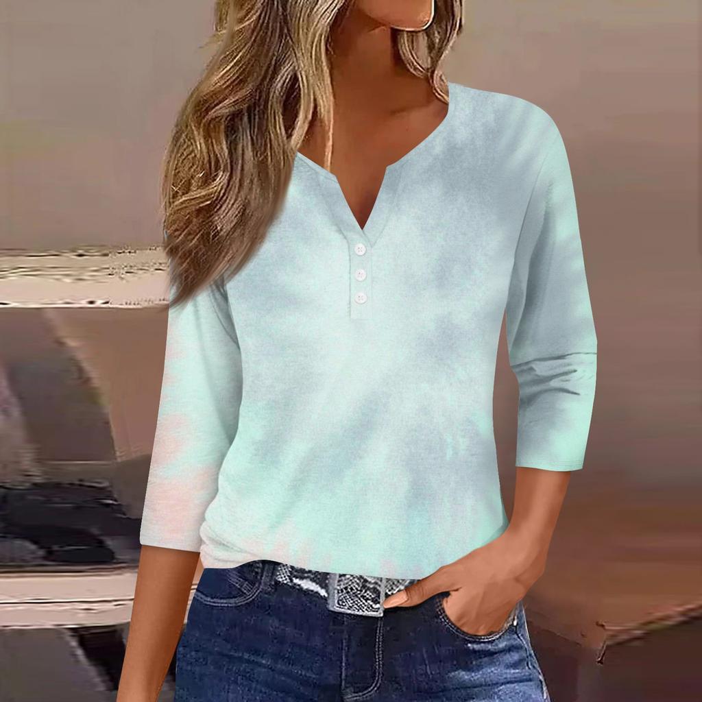 Dámské tričko Tričko Potisk Tlačítko 3/4 rukáv Denní víkend Móda Basic s výstřihem do V Regular Top