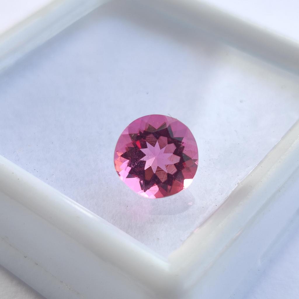 Ruby Shade Glass Stone, Round Faceted Cut 9 mm, 2.25 Carat Size stone.