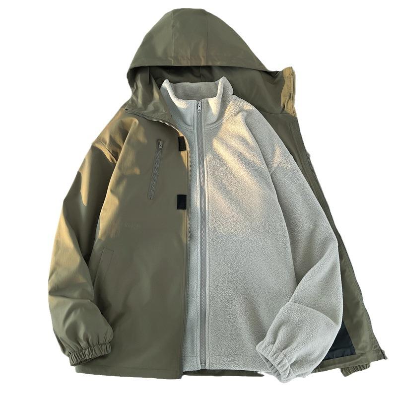 3-in-1 Jacket Men's High-end Sense Spring and Autumn American Ruffian Handsome Waterproof and Windproof Function Outdoor Loose Jacket