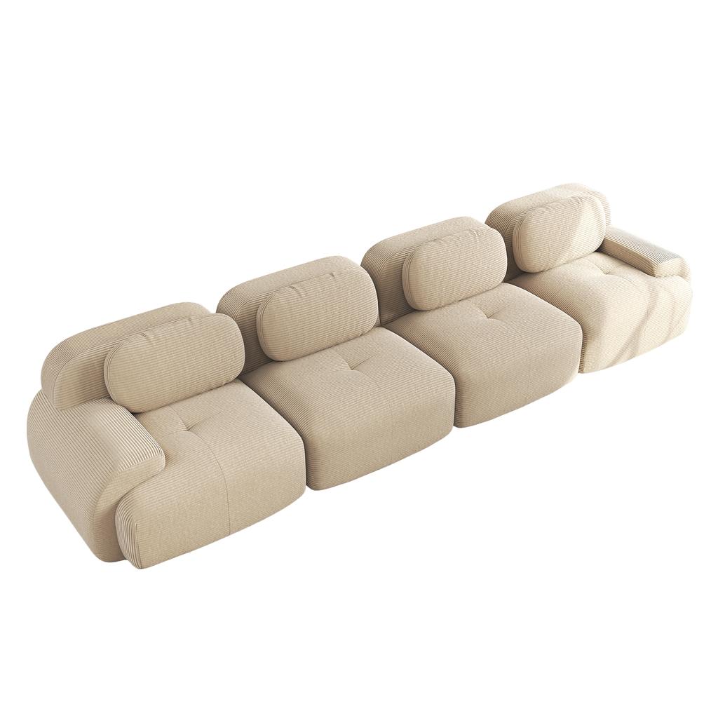4-Seater Sofa Soft Corduroy, Frameless, 32D High-Elastic Padding, Pet-Friendly, Vacuum-Packed, Combinable, No Assembly for Bedroom and Office, Beige