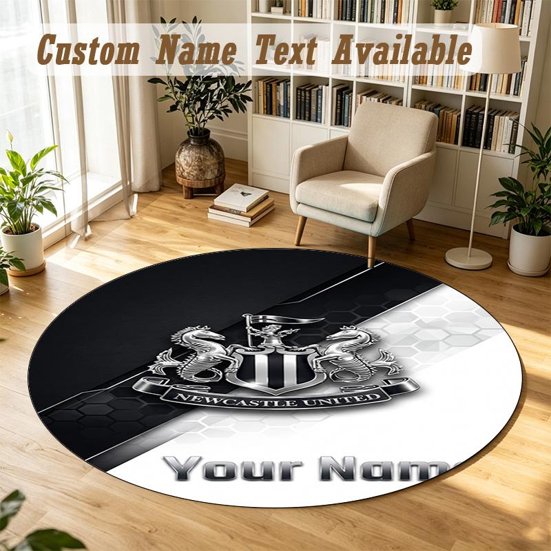 Round Rug Custom NameNewcastle United FC Pattern Non Slip Carpet Home Floor Decor