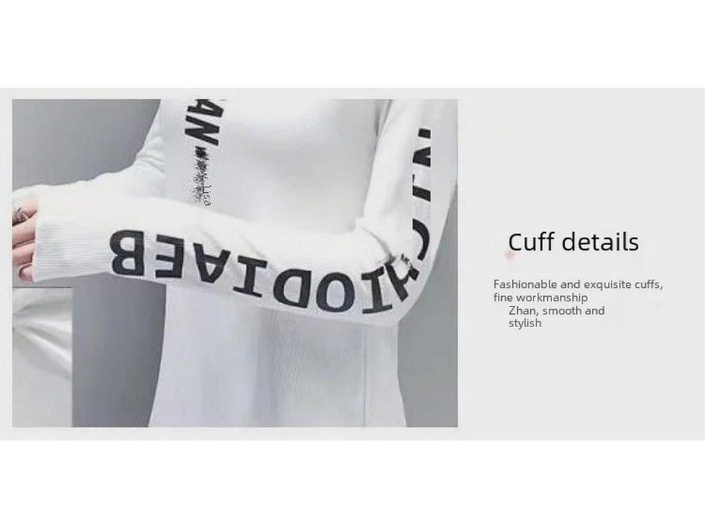 Damen Slim Fit Hochelastisches Schwarzes Bedrucktes Rollkragen Langarm T-Shirt für Frühling/Herbst 2023