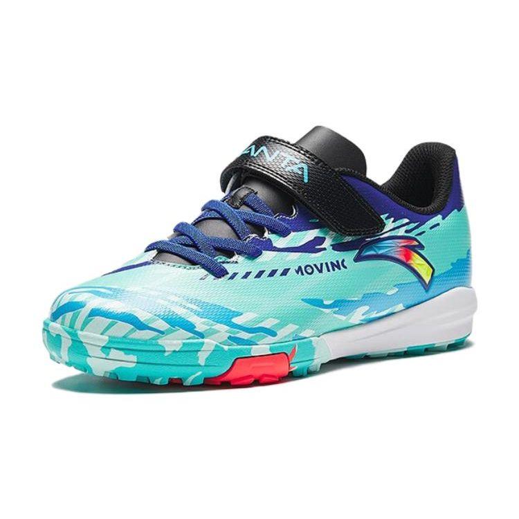 Anta Kids Round Toe Velcro Shock Absorbing Wear Resistant Low Top Soccer Shoes Kids Soccer Shoes Green Blue Black 312342201-1