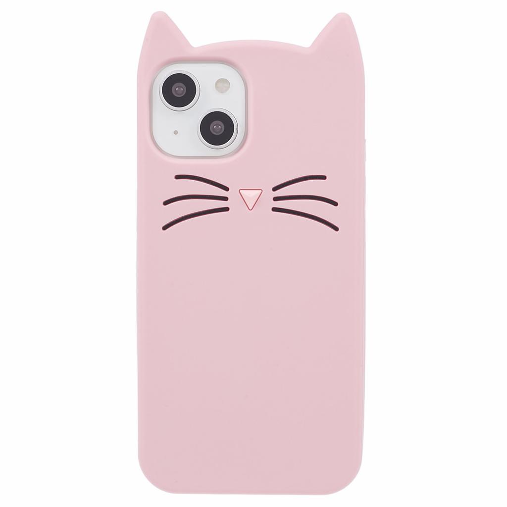 For iPhone 14 Slim-Fit Silicone Shell 3D Moustache Cat Shockproof Phone Cover Case