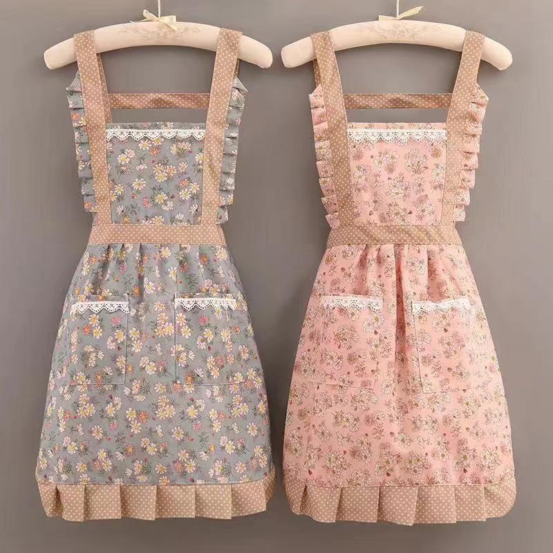 Breathable Princess Skirt Apron with Double Pockets for Women, Ideal for Home Kitchen Cooking. Anti-fouling and Durable Work Clothes
