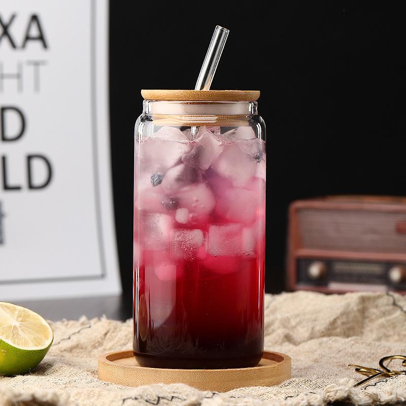 550ml High Temperature Resistant Straw Cup with Lid, Glass High Borosilicate Heat-resistant Glass Cup, Milk Tea Coffee Cola Cup
