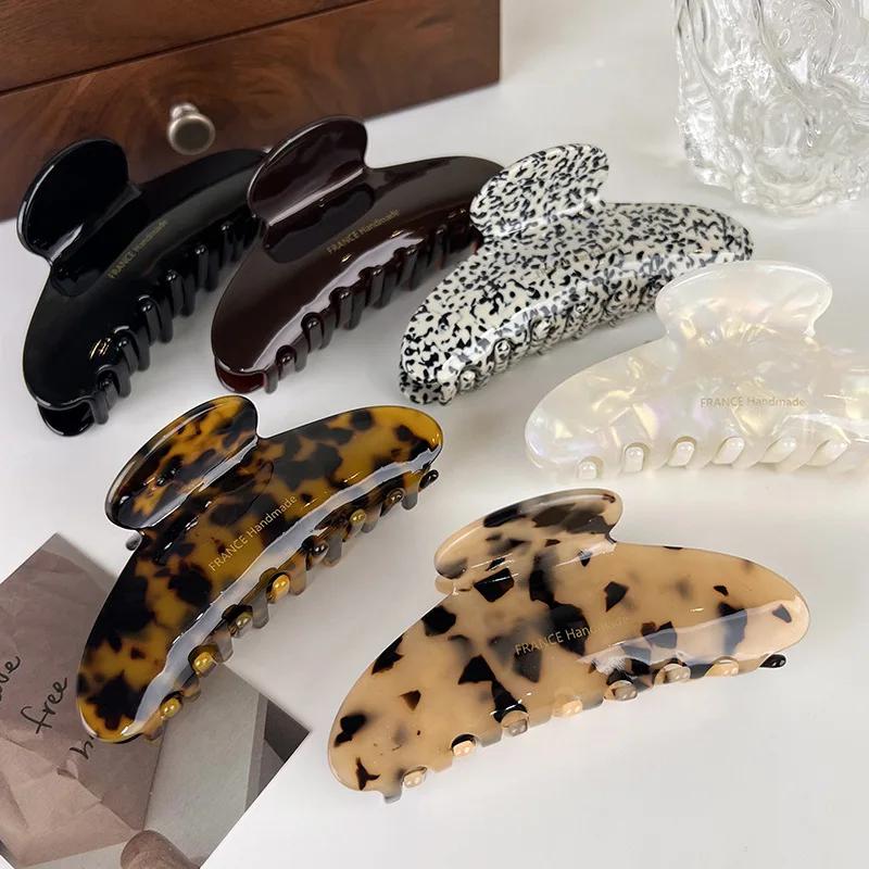 Retro Hochwertige Acetat Haarspange Große Haarspangen für Frauen Elegante Haarnadel Hai-Klammer Dame Leopard Haarspangen Kopfschmuck