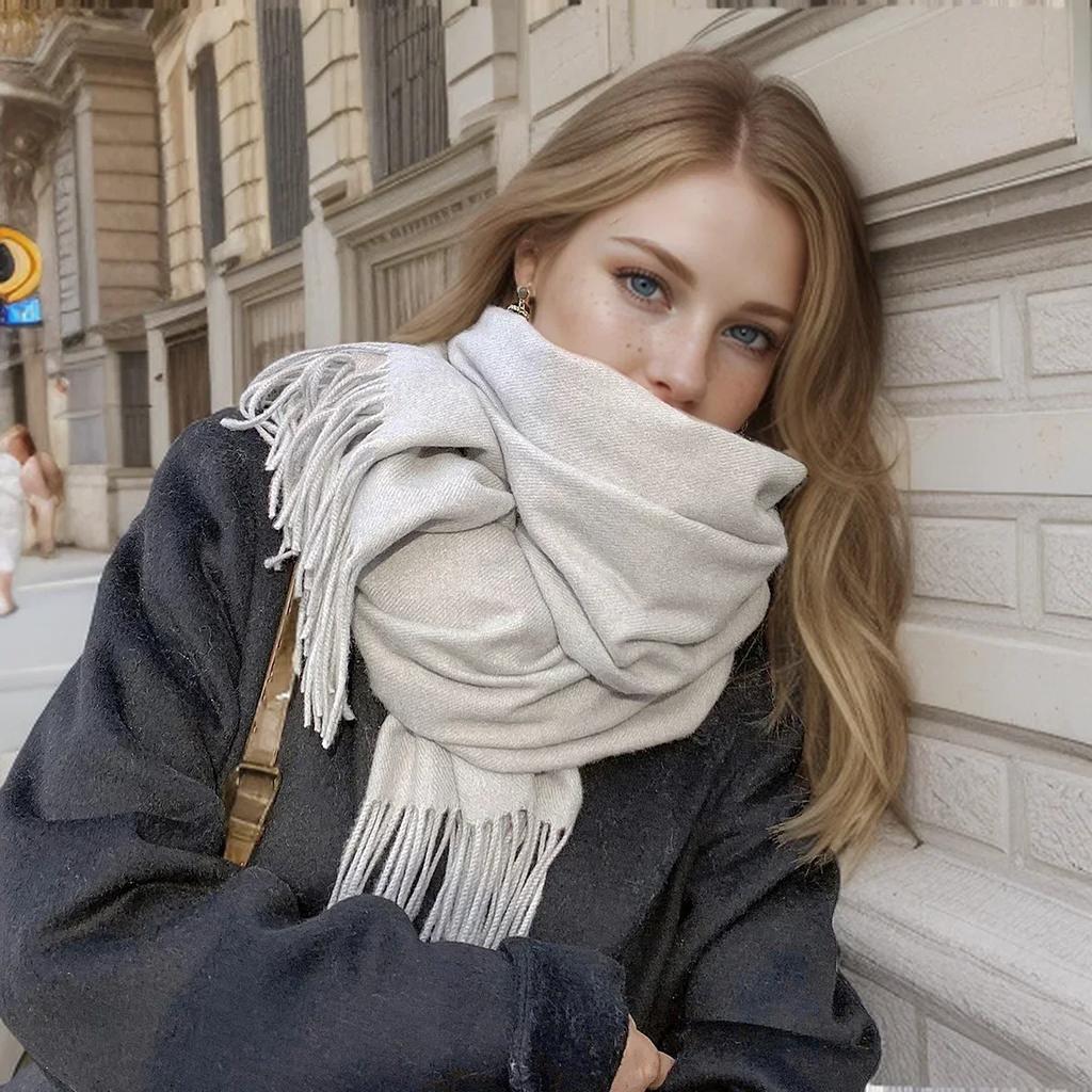 Solid Color Cashmere Scarf For Women Thick Warm Winter Pashmina Shawls Wraps Tassel Female Blanket Echarpe Bufanda Hijab