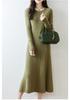 Women's Autumn/Winter Long Slimming Cashmere Wool Dress - French Round Neck Over-the-Knee Style