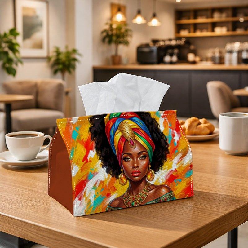 1pc Afrocentric Artistic African Tissue Box, Woman'S Colorful Portrait Perfect for Outdoor Gatherings, Daily Desktop Use, And Suitable for Bedrooms, L