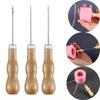 1 Pcs Handmade Wooden Handle Straight Head Elbow Middle Hole Awl Shoe Repair Awl, Leather Punching Awl