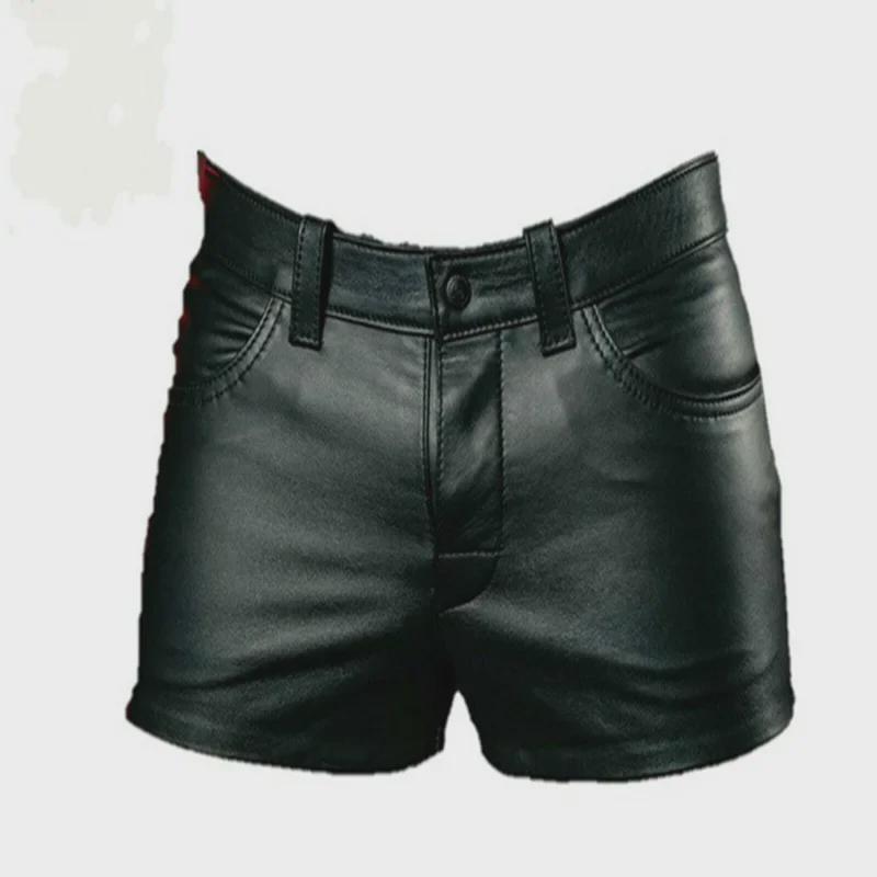 2023 Summer European & American Men's PU Leather Slim Shorts - Casual Solid Color