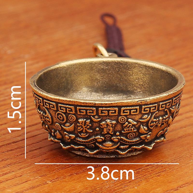 Brass Cornucopia Keychain Ruyi Yuanbao Pendant with Handmade Woven Rope