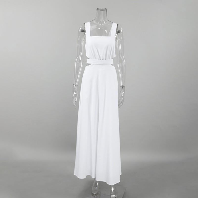 2026 French Elegant White Maxi Dress Hollow Out Backless A Line Sleeveless Vacation