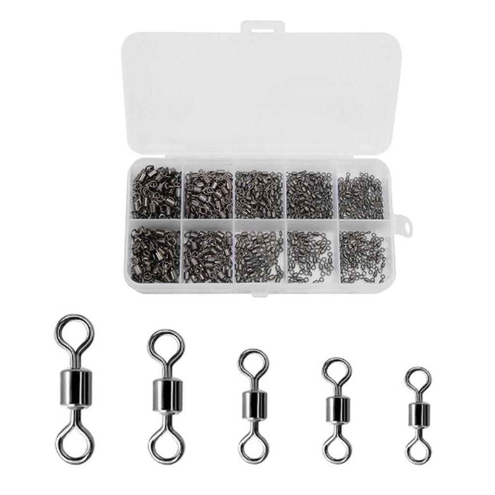 500PCS High Carbon Steel Rolling Barrel Fishing Swivels 4# 6# 8# 10# 12# Heavy Duty Fishing Bearing Swivels Mini Black