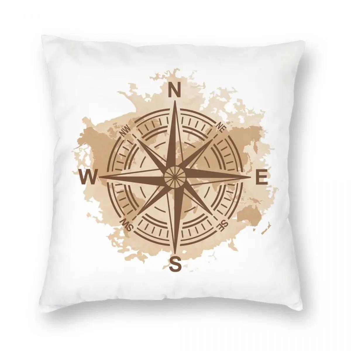 

Antique Compass World Map Pillowcase Double-sided Printing Polyester Cushion Cover Decorations Pillow Case Cover Home Zipper 12x12Inch