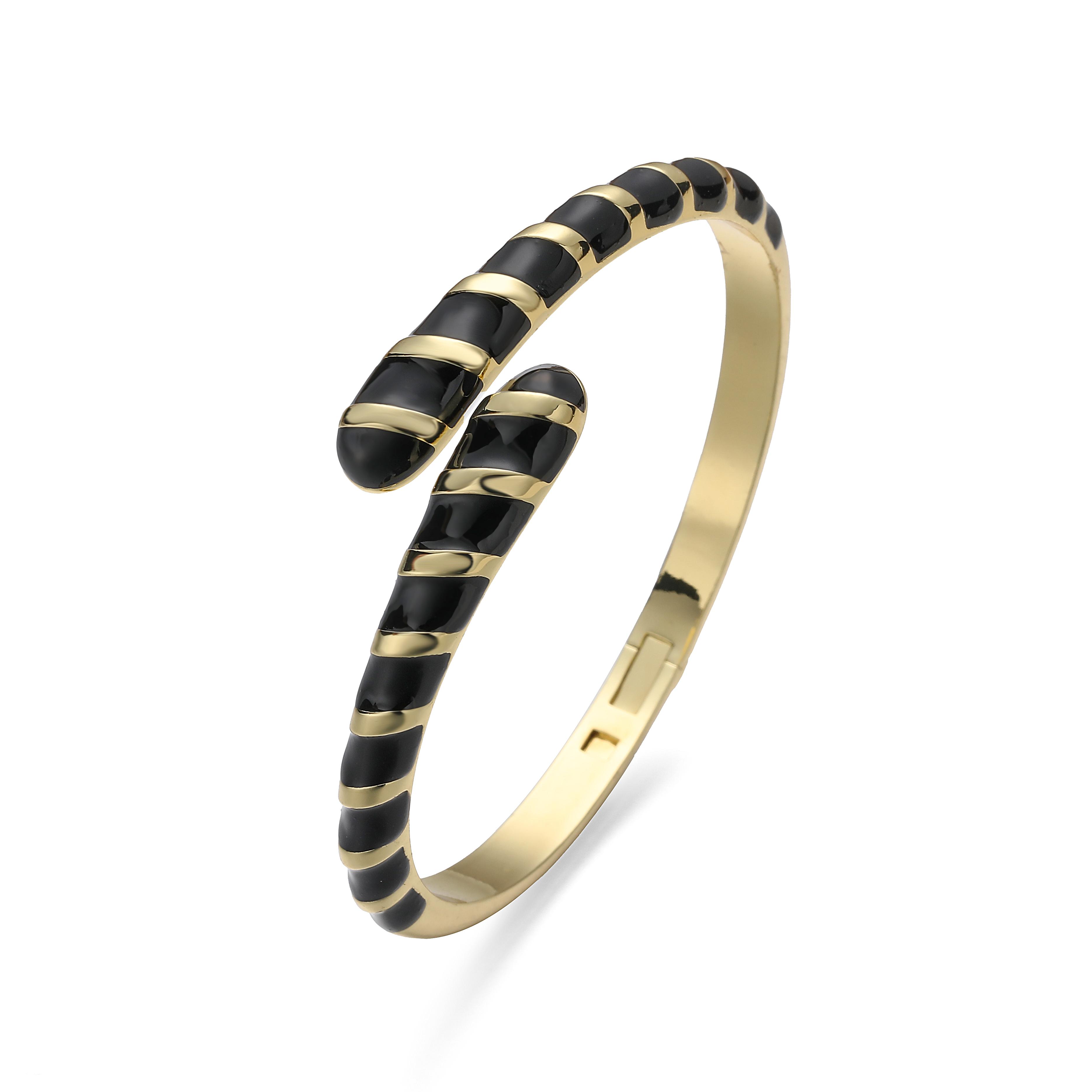 

65mm Enamel Drip-Glazed Gold-Plated Brass Stretch Bracelet with Colourful Serpentine Pattern 1 Piece of Adorable Accessory 65mm чорний