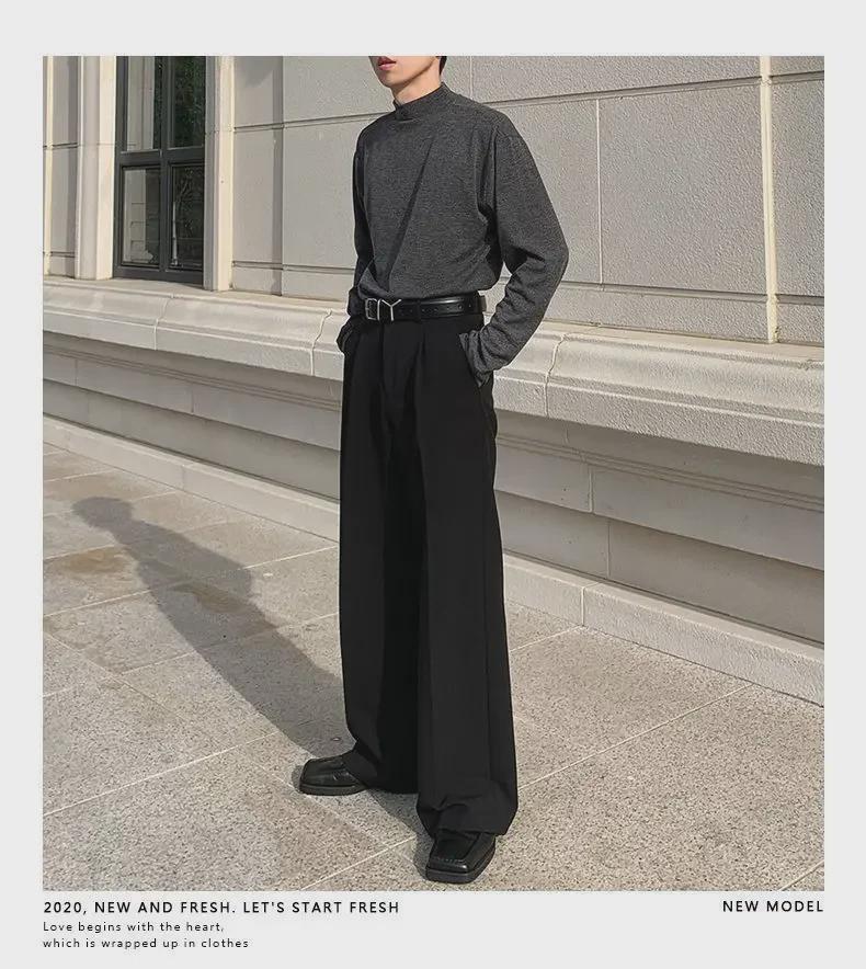 Pánské trendy jarní kalhoty s širokými nohavicemi: Volný splývavý rovný střih, špičkový všestranný mopovací styl.