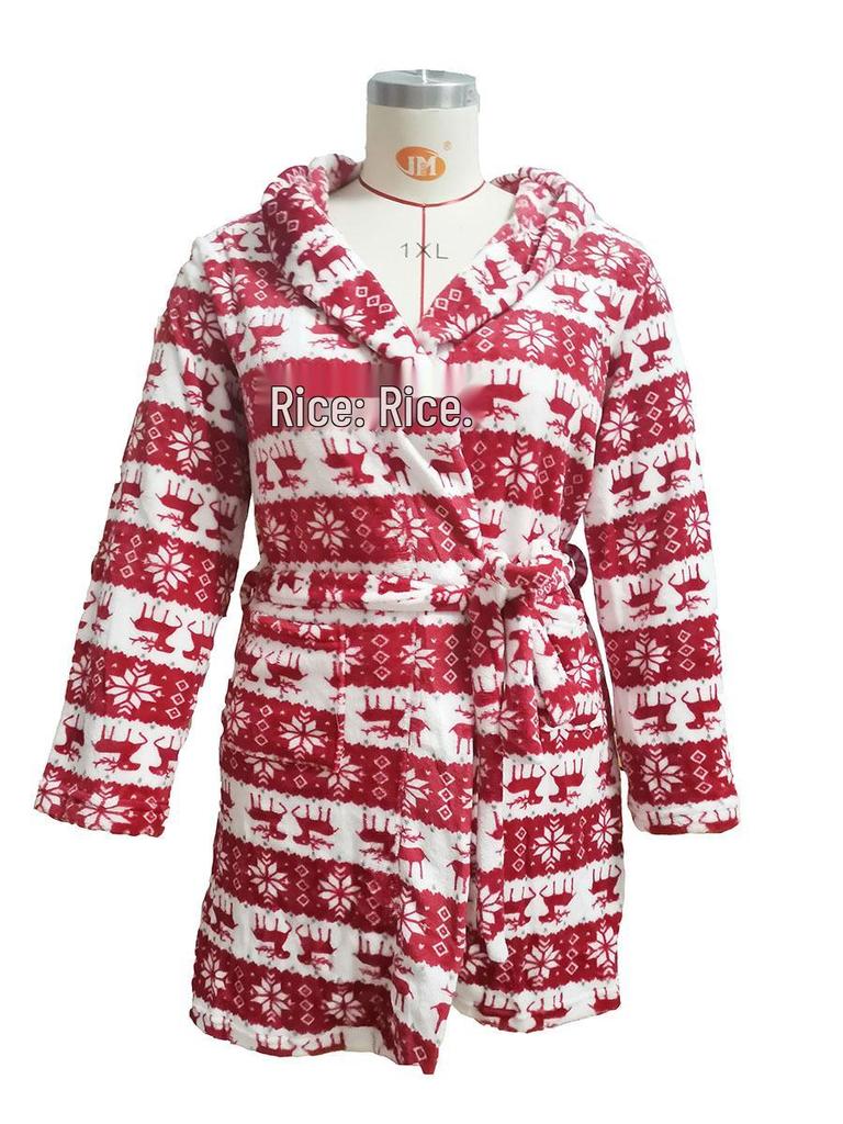 Puszysty Szlafrok Flanelowy Świąteczny Renifer Plus Size - Przytulny i Gruby