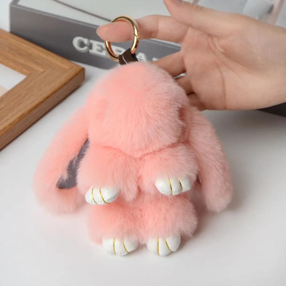 Fur Pom Keyring Fashion Pluff Bunny Keychain Lovely Cute Play Dead Rabbit Doll Smooth Fluffy Rabbit Fur Keychain Women