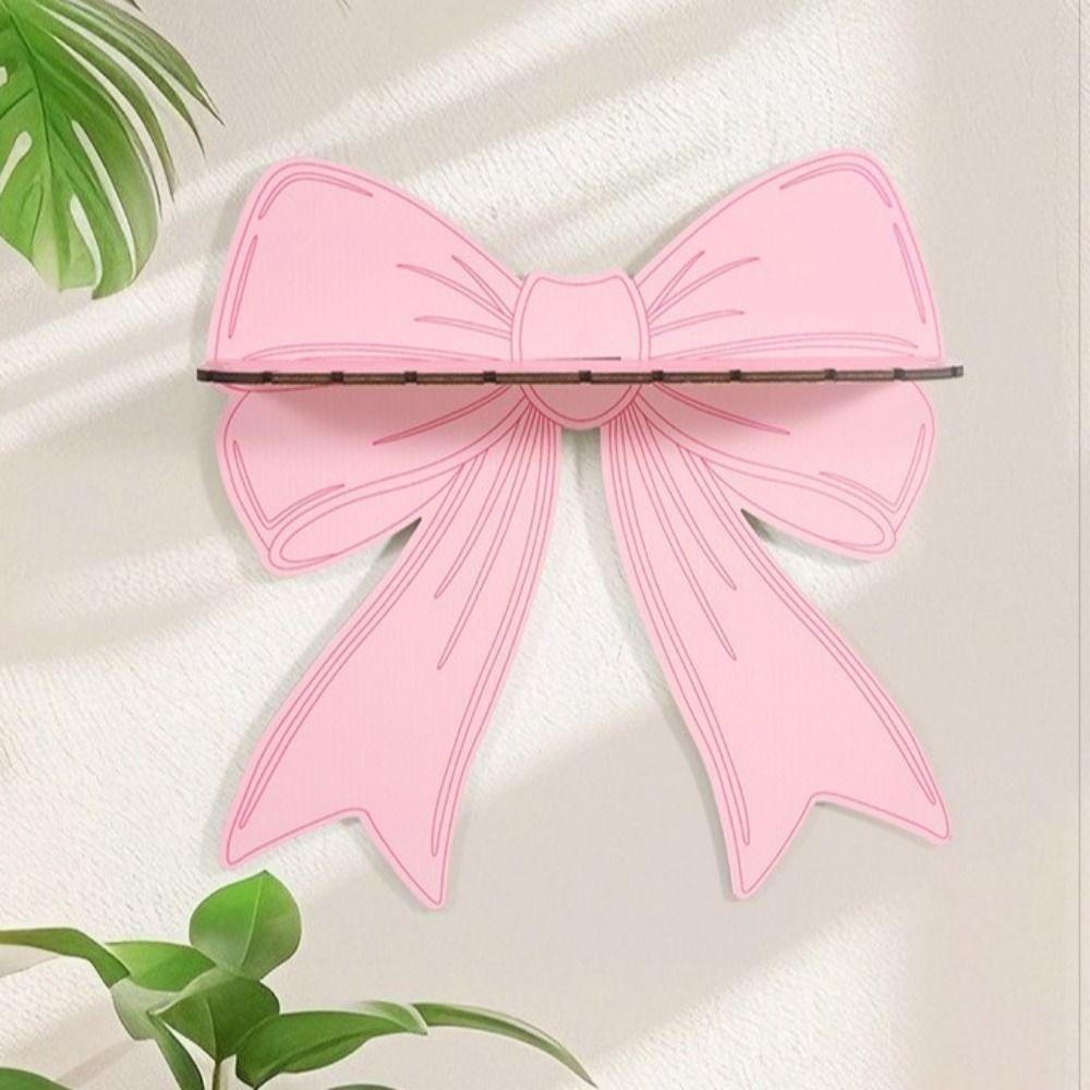 Pink Bow Wall Mounted Shelf Wooden Holder Wood Storage Rack Wall Storage Holder  Girls Room