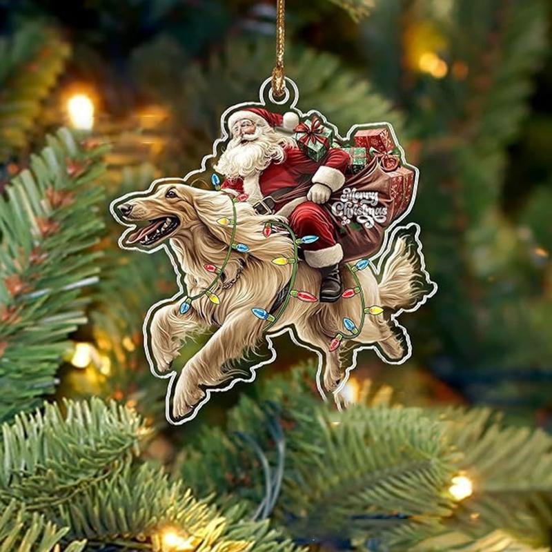 2026 Santa Claus And His Funny Dog Ornament 2D Flat Acrylic Pendant Christmas Decoration For Home Xmas Tree  Year Kerst