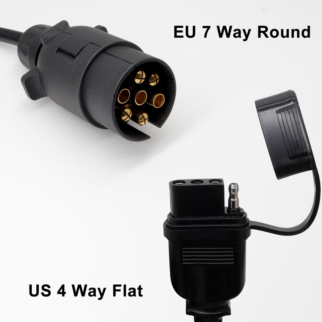 EU To US Trailer Light Converter 7 Pin Round Adapter European Trailer To 4 Pin Flat Socket American Vehicle Tow Hitch Wire Plug