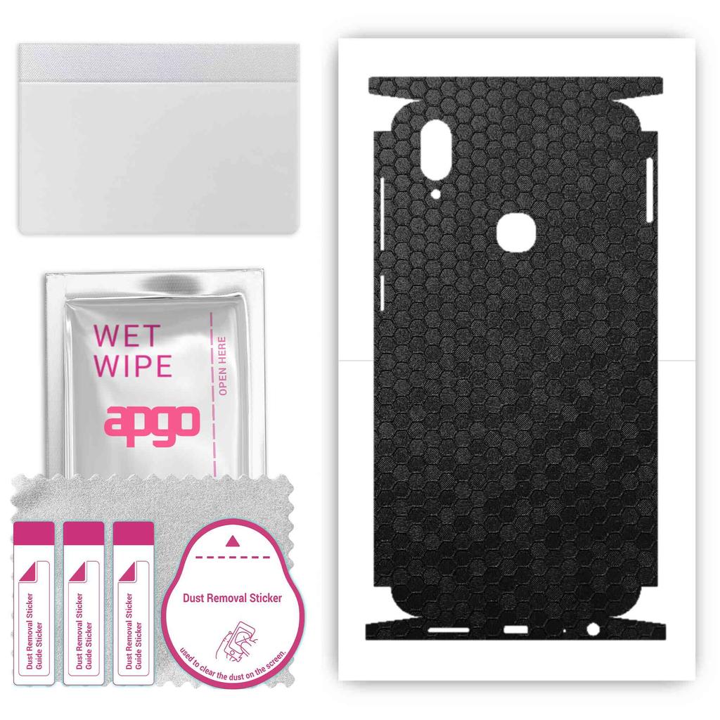 apgo Adesivo Protettivo Skin per retro+lati compatibile con vivo Z3, Pellicola Avvolgente Totale, Pellicola, Vinile - Motivo Nido d'Ape Nero