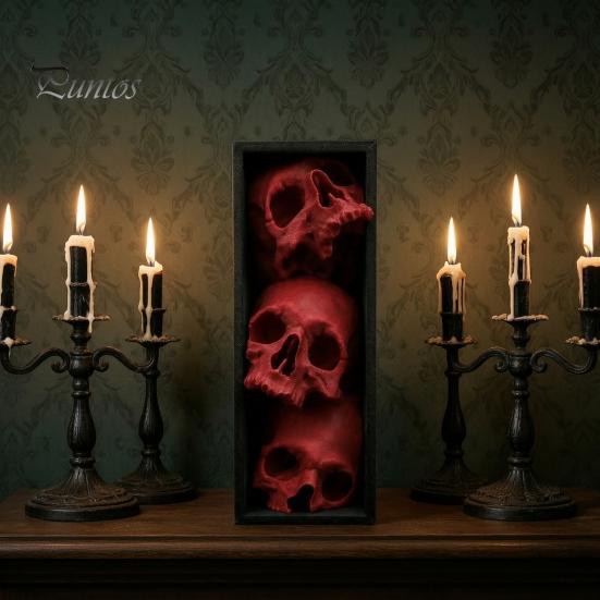Dark Fantasy Wohnaccessoires 3 Stück Halloween 3-stufige Totenkopf-Buchstützen, Gotische Harz-Regaldekoration für Büro, Einzigartige Buchstopper Spukiges Skelett