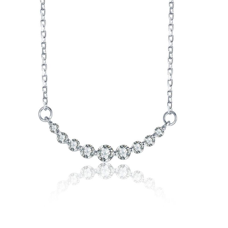 Curved smile pendant necklace, set with zircon stones