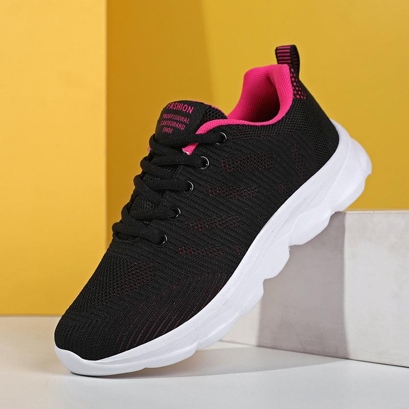 Brand women's shoes sports shoes spring and autumn new mesh breathable flat running shoes lightweight black work shoes