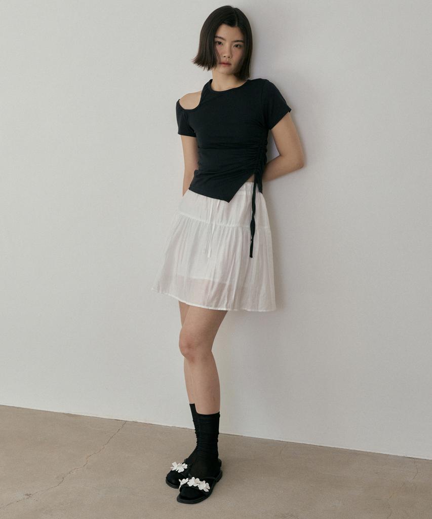 Riorg Asp Semi Pleats Mini Skirt White