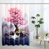 Japanese Cherry Blossom Shower Curtain Set, Asian Anime Shower Curtains for Bathroom Cool Watercolor Abstract Art