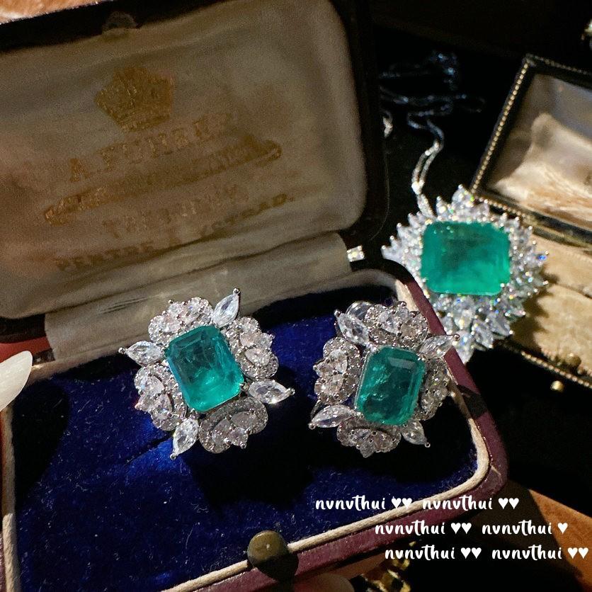 Mojito Emerald Flower Necklace, Rich Woman S Joy, 18K Gold Plated, Malachite Green Snowflake Zircon Earrings