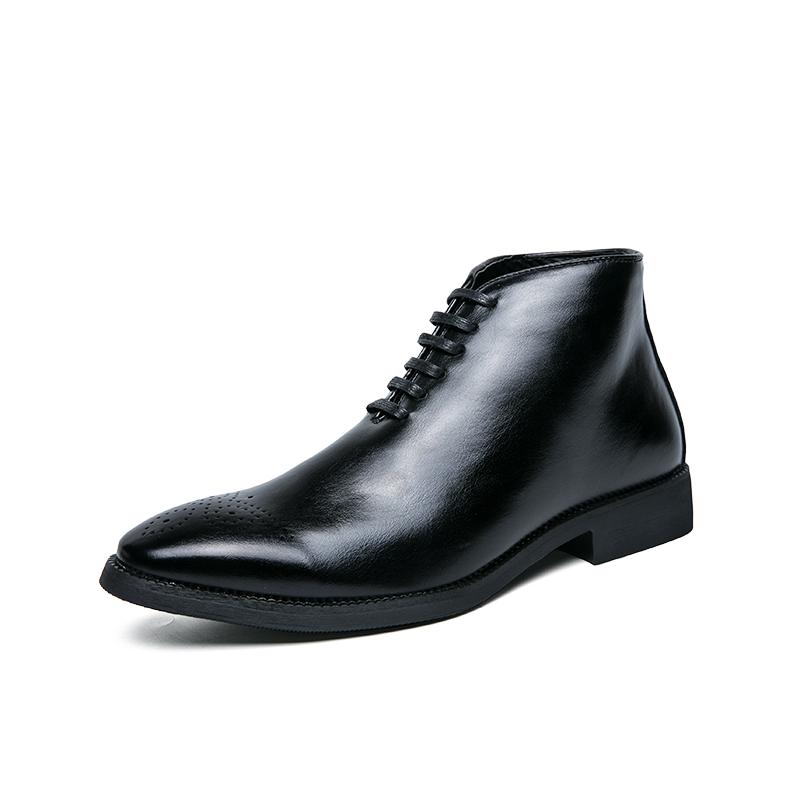 Masculino De Couro Men Perforated Detail Lace-up Front Dress Boots Business Office Dress Shoes Platform Boots Work Shoe Sapato