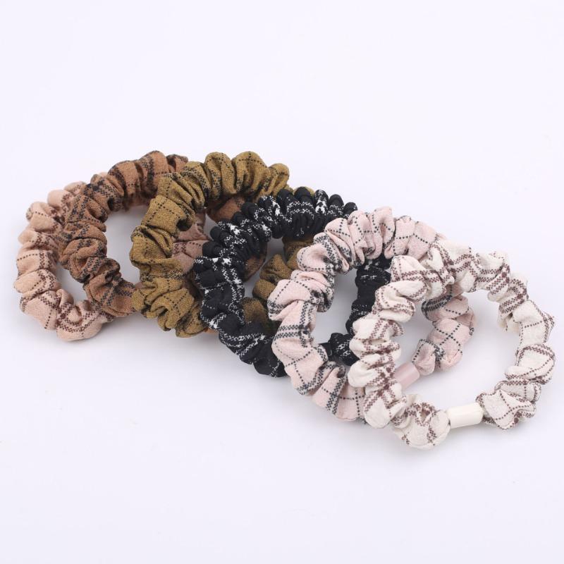 5pc Fashion European and American Plaid Elastic Hair Bands for Women Girls Hair Ties Rope for Hair Accessories Ponytail Holder