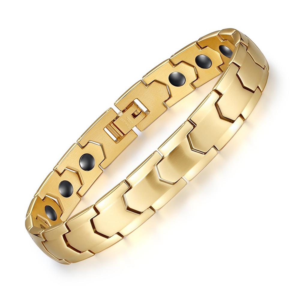 

Trendy 10MM Stainless Steel Permanent Magnet Magnetic Attraction Bracelet for Women Men Metal HipHop Couple Jewelry Gift 21cm золотой
