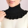Fashionable black and white knitted false neck scarf - soft, thick, and warm, with elegant ruffle edge design for women