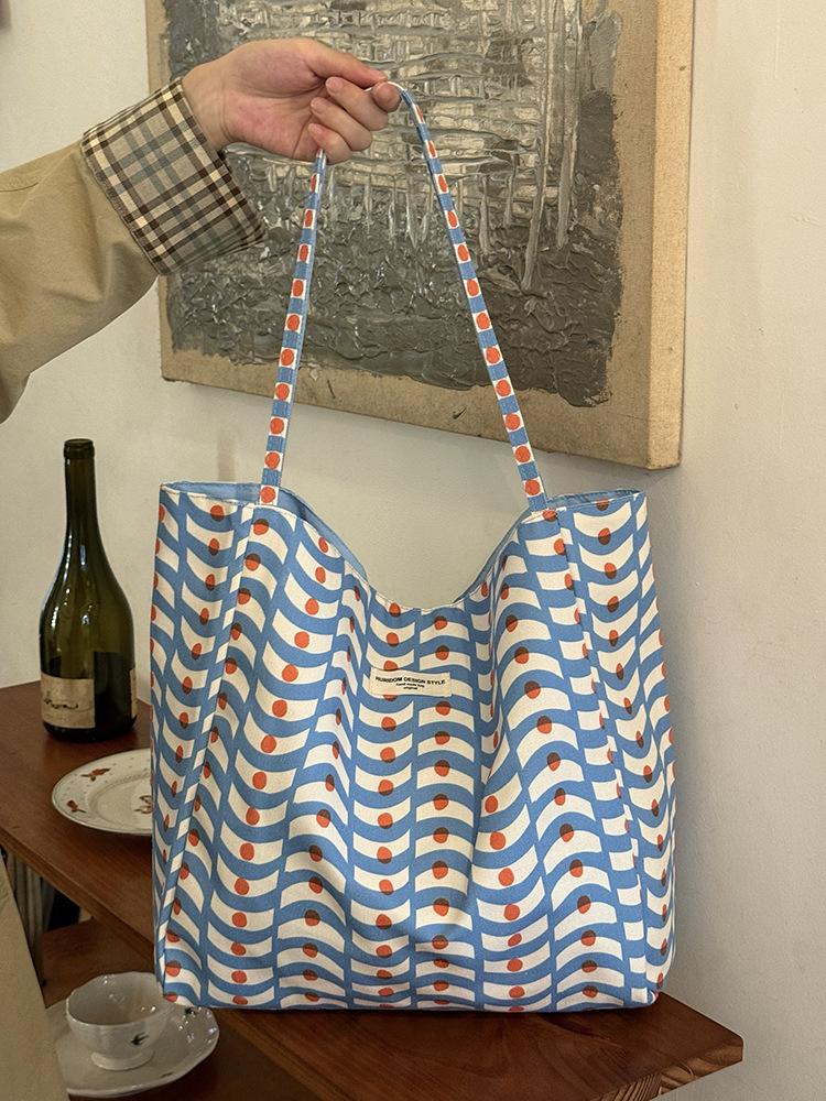 Fresh plaid nylon double-sided bag large capacity versatile Korean lazy wind big bag sweet printed letter bag female