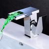 LED Basin Faucet Hot and Cold Square Basin Faucet Brass Waterfall Crane Sink Faucet Single Handle Water Tap