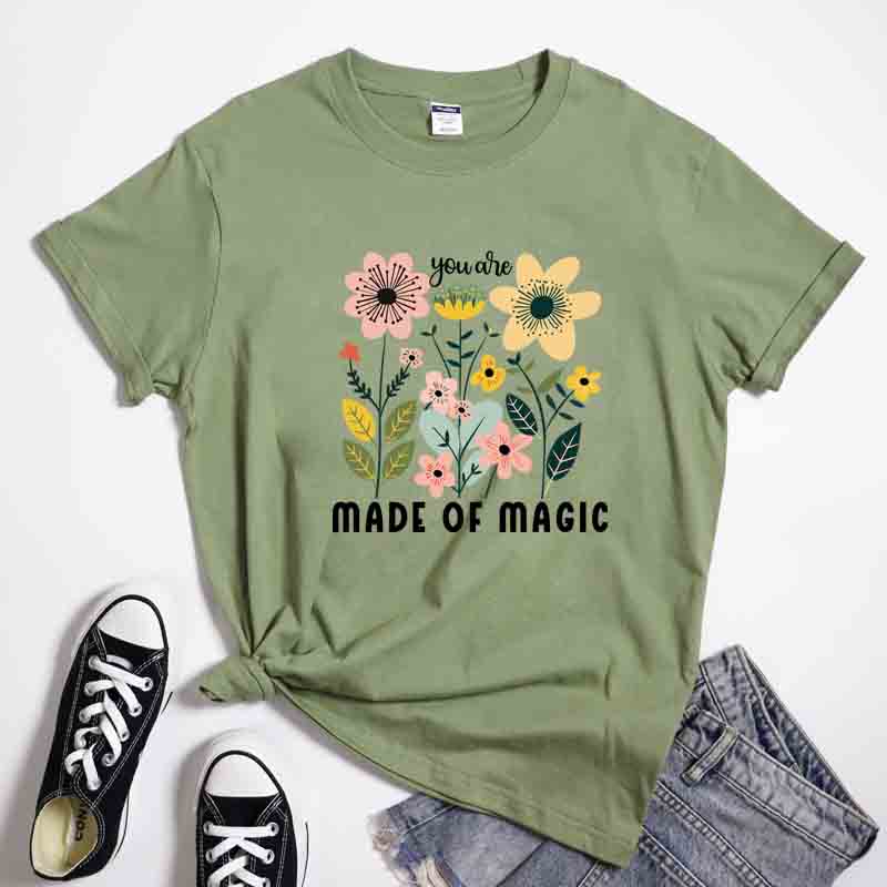 Boho You Are Made Of Magic Tshirt Unisex Summer Apparel Cotton Tshirt Aesthetic Botanical Wildflower Inspirational Tee Top